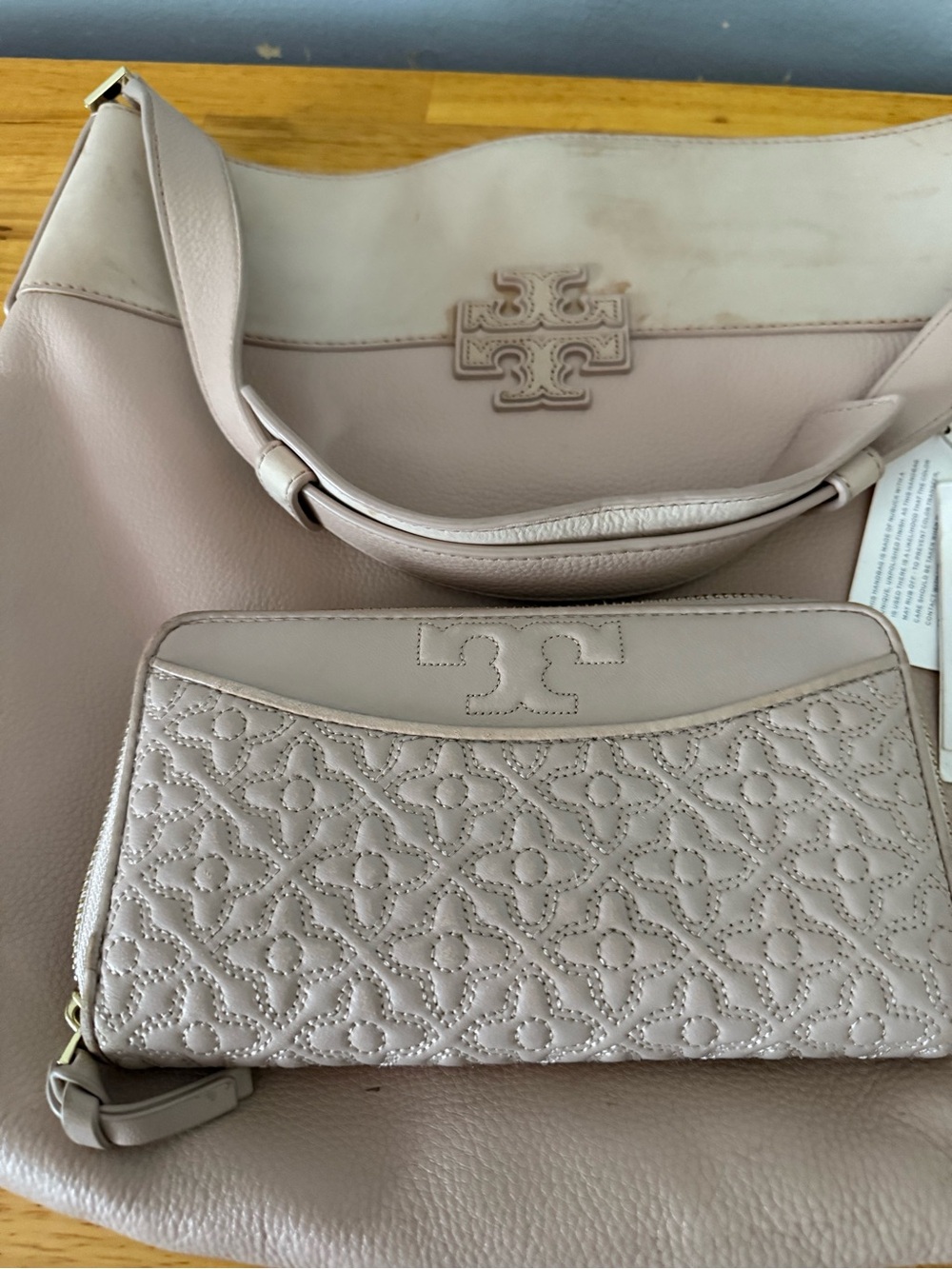Tory Burch Pale Pink Leather Hobo Bag with Quilted Wallet and Dustbag tags - Picture 5 of 8
